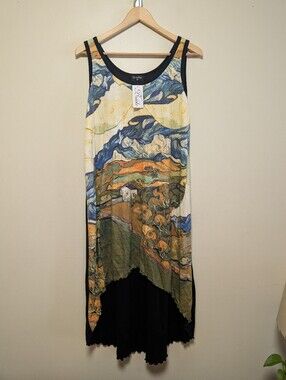 Breeke Van Gogh Landscape Art Print Maxi Dress Black Sleeveless M
